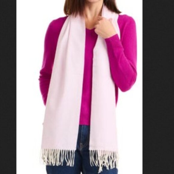 AMICALE CASHMERE Melange Pink Cashmere Scarf with Fringe - Picture 1 of 15